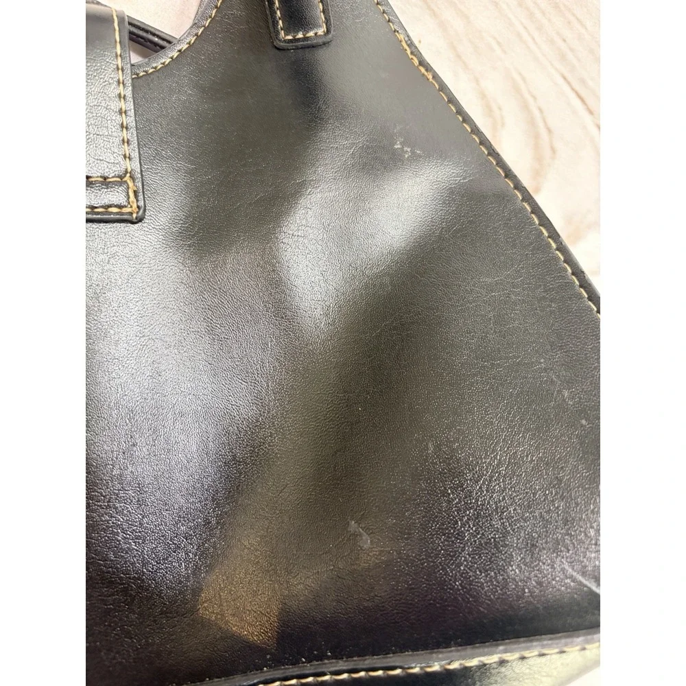 Vintage Y2K Emilie M Black Faux Leather Shoulder Bag Satchel Buckle Studded